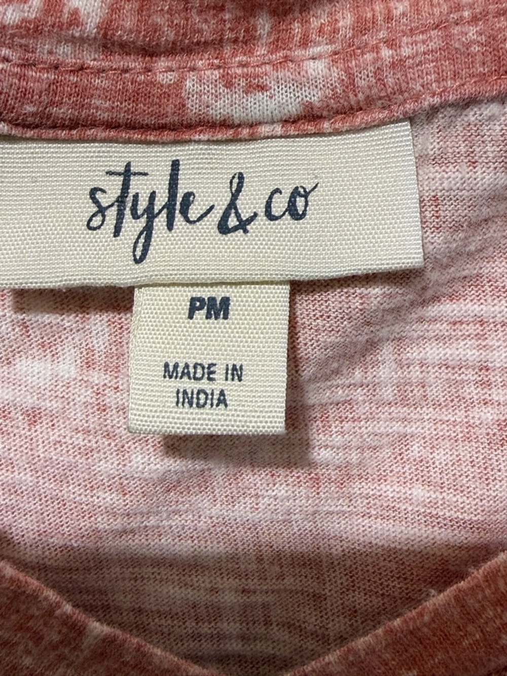 Style & Co. Short Sleeve V-Neck Tee in Dusty Rose with White Motif - Picture 2 of 3